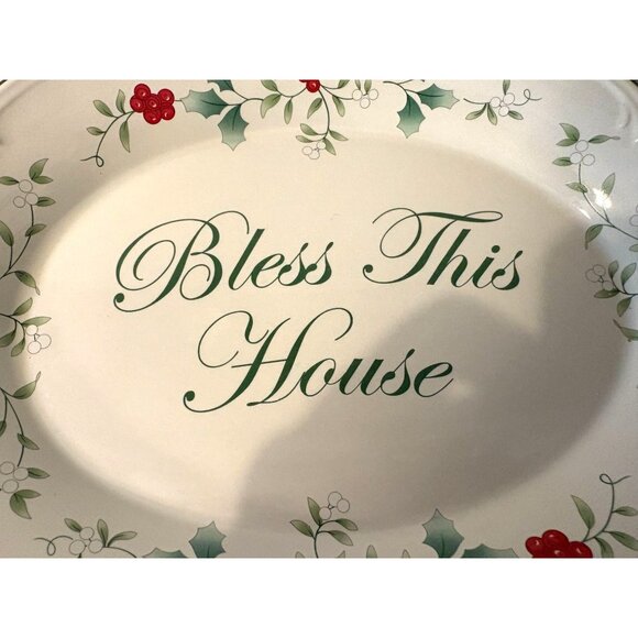 Phaltzgraff Oval Winterberry 11" Holiday Plate  " Bless This House"  # 2793 - Picture 2 of 5